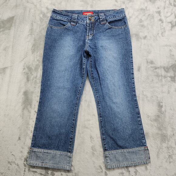 Vintage 90s Unionbay Jeans Womens 13 Juniors Crop Double Button Two-Tone Hem - Picture 1 of 11
